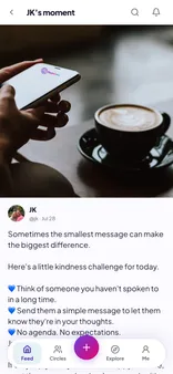A shared moment about a flask of tea left on a wall, with the moment it inspired listed beneath it and a link to open the whole chain.