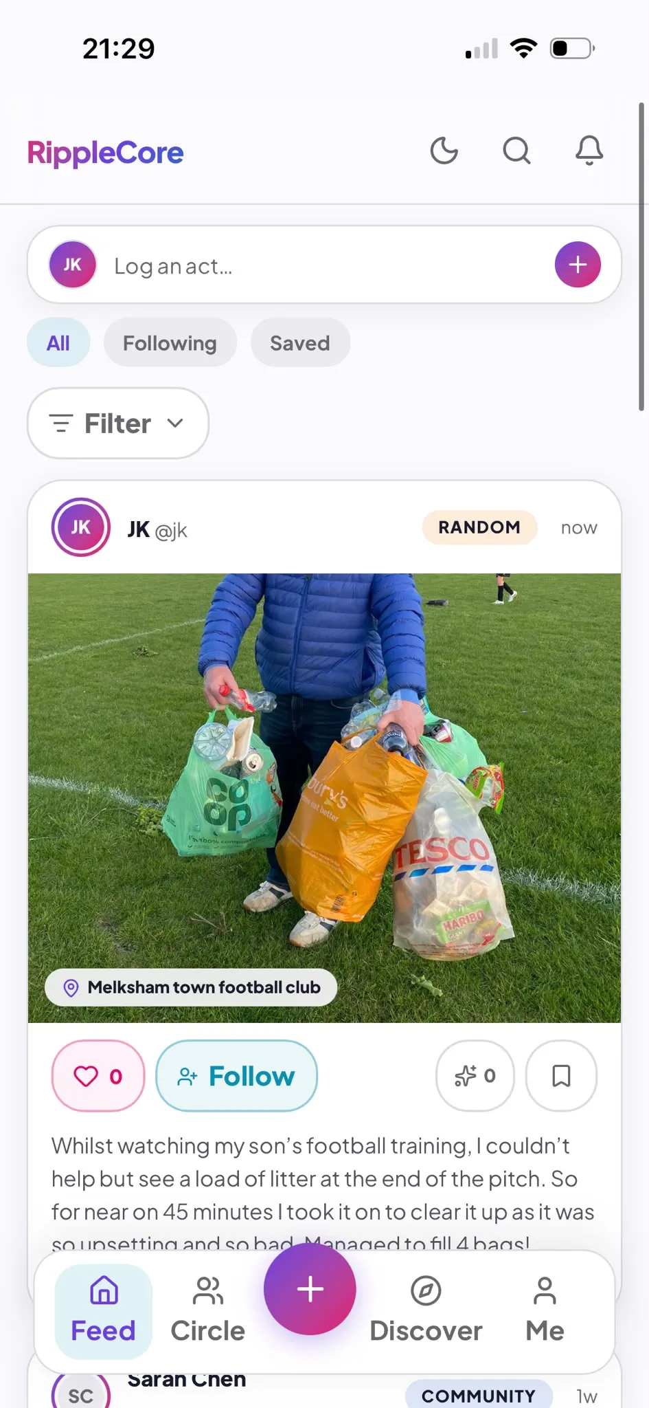 A RippleCore Story Act sharing a community litter clean-up